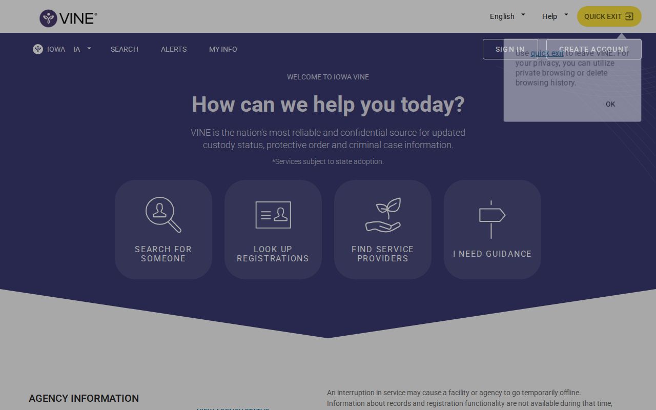 Page County custody record search and notifications through IowaVINE