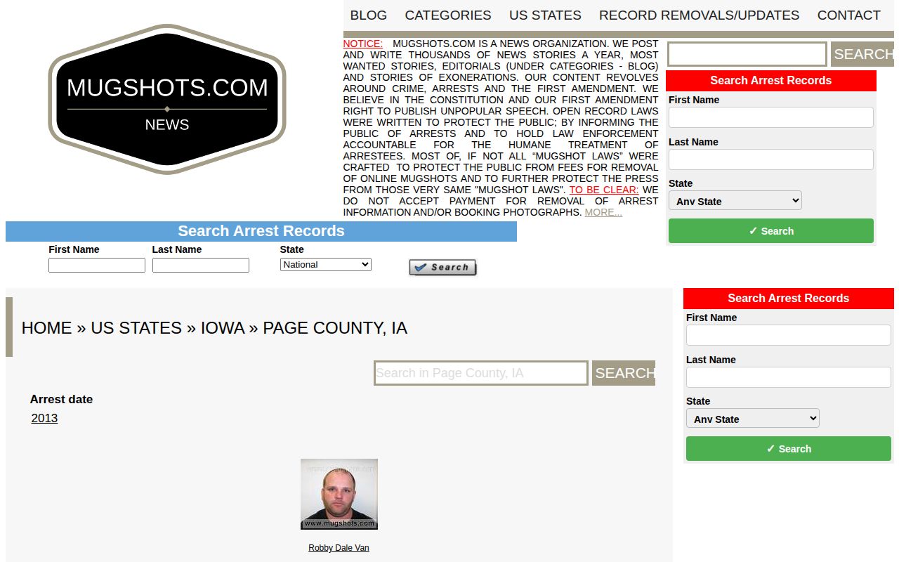 Unofficial Mugshots.com Page County section shown for source context